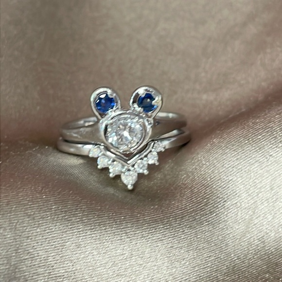 Estate Jewelry - Solid 14k Natural Diamond/Sapphire Mickey Inspired Engagement/Wedding Ring!